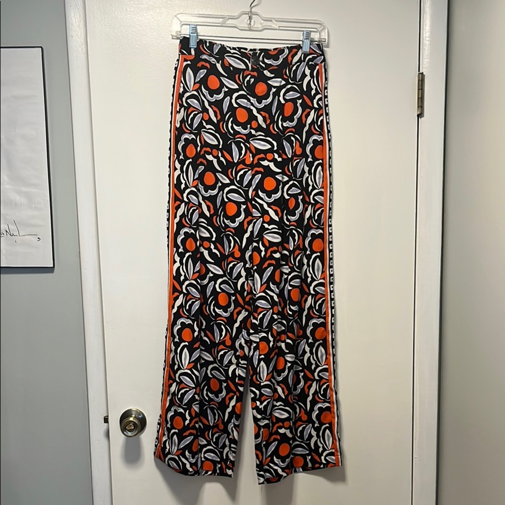 Anthropologie pattern Wide-Leg Trousers - Black and Orange